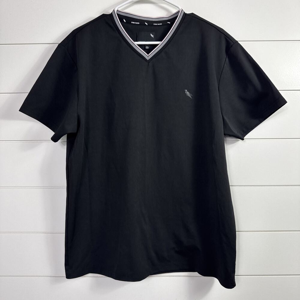 Stone Falcon V-Neck Short Sleeve Tee Shirt Black sz XL